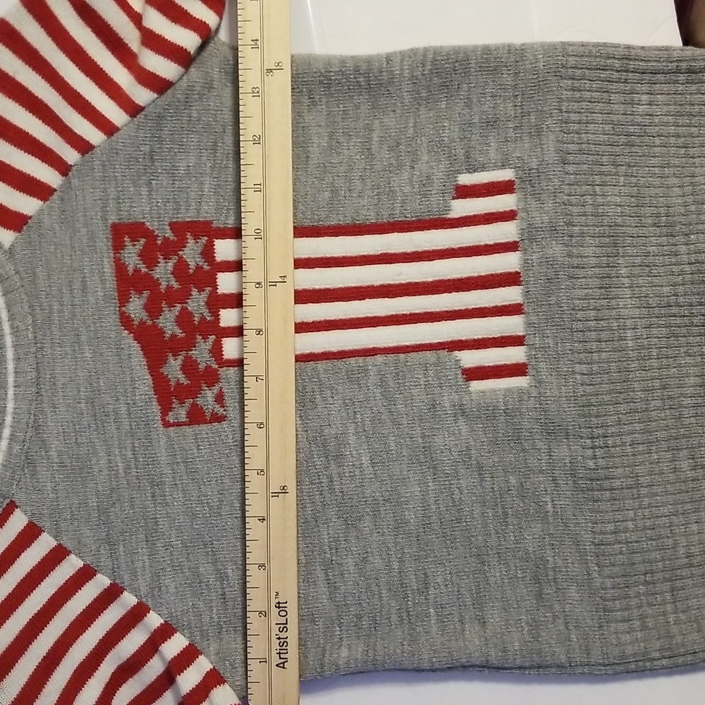 New Vintage Knit Sweater Red Grey White Stars Stripes 1 Small Sharagano?  France - Picture 9 of 10